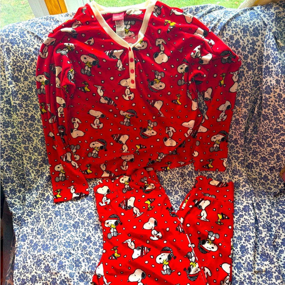 Peanuts snoopy pj Pajamas set size large new with out tag never wore so warm